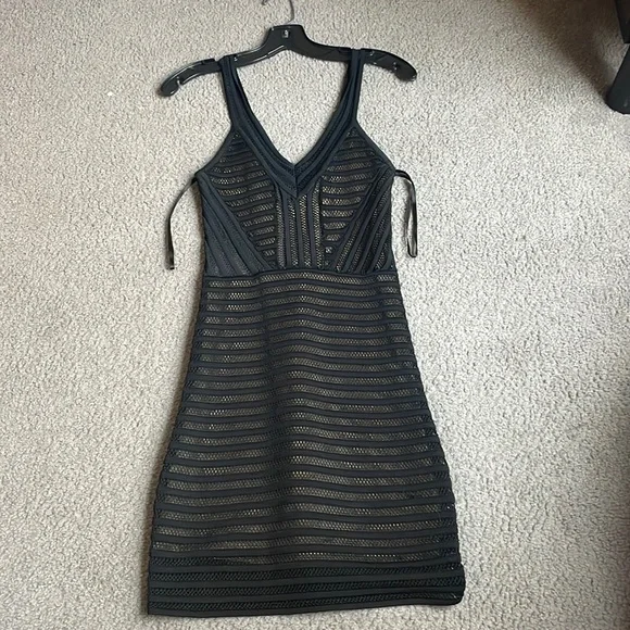 bebe black mesh dress Rib Mock Neck Maxi Dress With Powermesh – bebe main image 0